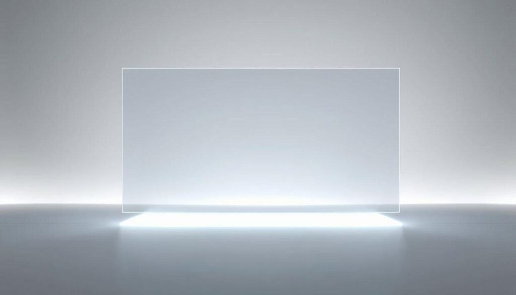 A sleek, transparent screen hovers in a minimalist, futuristic setting. Bathed in soft, diffused lighting, the screen appears to float effortlessly, its edges blending seamlessly into the surrounding environment. The screen's surface is perfectly smooth, with no visible bezels or frames, creating an impression of pure, uninterrupted digital space. In the background, a muted, gradient-driven backdrop suggests an advanced, high-tech ambiance, hinting at the revolutionary potential of this experimental concept from The TechnestHQ. The overall composition conveys a sense of elegant simplicity and boundless technological possibilities.