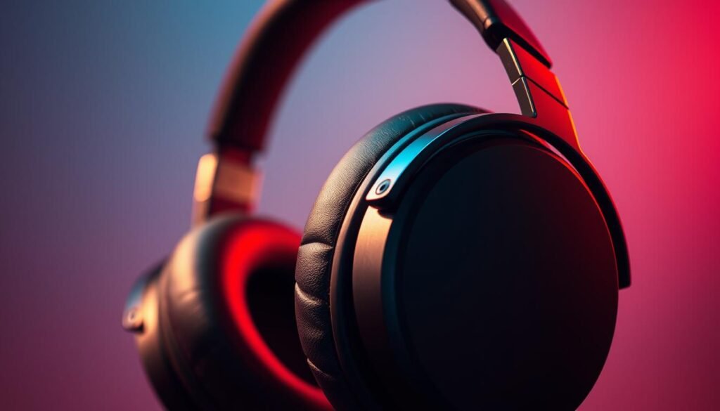 High-end noise-cancelling headphones with sleek, modern design. Thetechnest HQ's flagship model features premium leather earcups, adjustable headband, and a sturdy metal frame. Soft, cushioned pads provide maximum comfort for extended listening sessions. Precision-engineered drivers deliver crystal-clear audio with deep, resonant bass. Discreet controls allow easy access to volume, playback, and noise cancellation. Effortlessly blocks external sounds, immersing the listener in a private, distraction-free sonic experience. Artfully captured in a cinematic, high-contrast lighting setup that highlights the headphones' premium craftsmanship and premium materials.